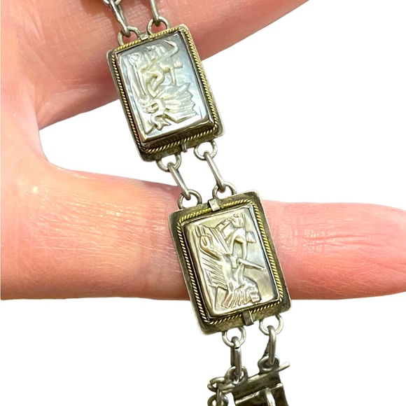 Vintage Sterling silver 925  abalone shell Cameo story book Roman Bracelet - Picture 6 of 13